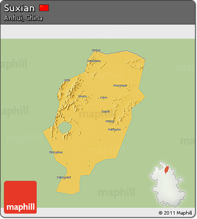 Savanna Style 3D Map of Suxian, single color outside