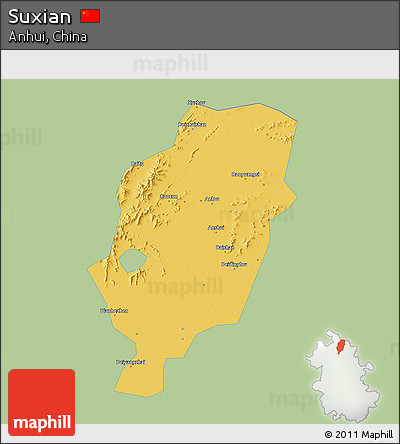 Savanna Style 3D Map of Suxian, single color outside
