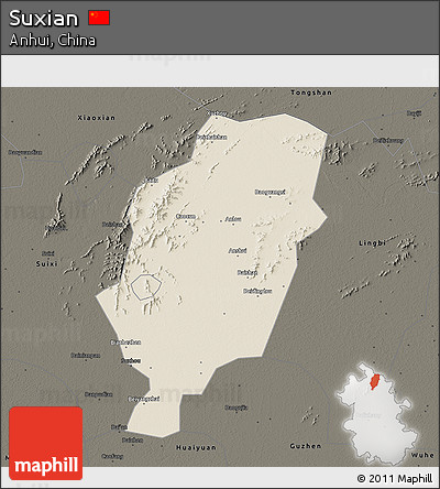 Shaded Relief 3D Map of Suxian, darken