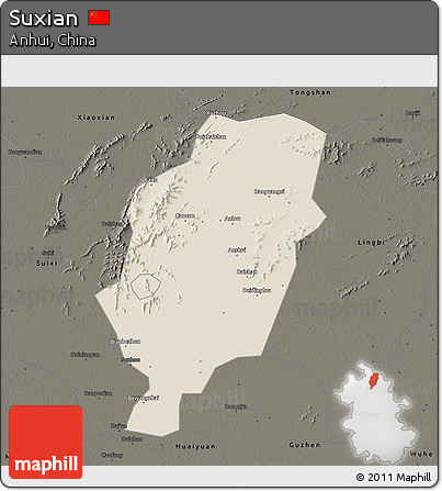 Shaded Relief 3D Map of Suxian, darken
