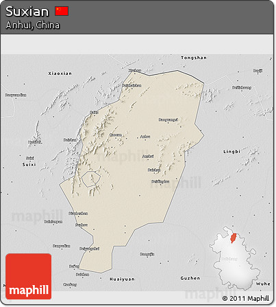 Shaded Relief 3D Map of Suxian, desaturated