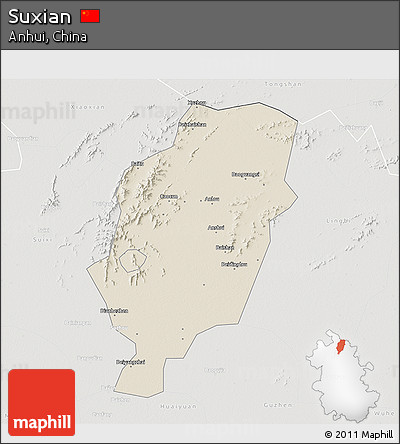 Shaded Relief 3D Map of Suxian, lighten, semi-desaturated
