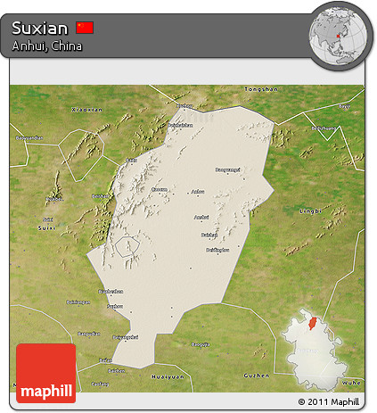 Shaded Relief 3D Map of Suxian, satellite outside