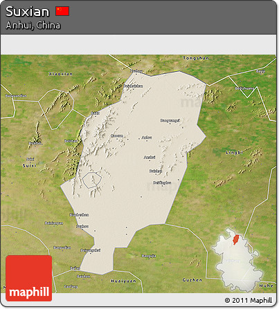 Shaded Relief 3D Map of Suxian, satellite outside