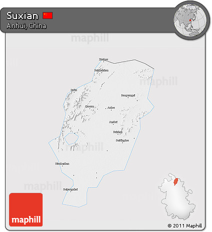 Silver Style 3D Map of Suxian, single color outside