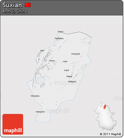 Silver Style 3D Map of Suxian, single color outside