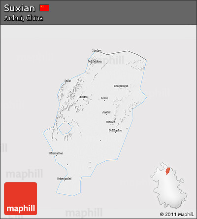 Silver Style 3D Map of Suxian, single color outside
