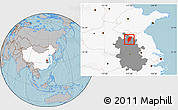 Gray Location Map of Suxian, highlighted country, highlighted parent region, hill shading