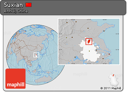 Gray Location Map of Suxian, highlighted parent region, hill shading