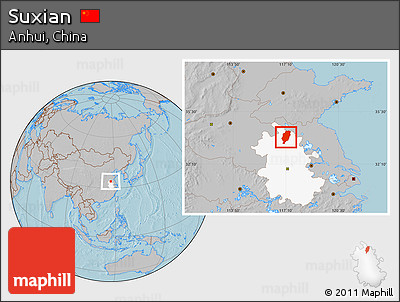 Gray Location Map of Suxian, highlighted parent region, hill shading