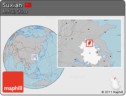 Gray Location Map of Suxian, highlighted parent region, hill shading