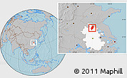Gray Location Map of Suxian, highlighted parent region, hill shading
