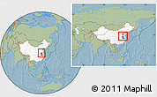 Savanna Style Location Map of Suxian, highlighted country, highlighted parent region, within the entire country, hill shading