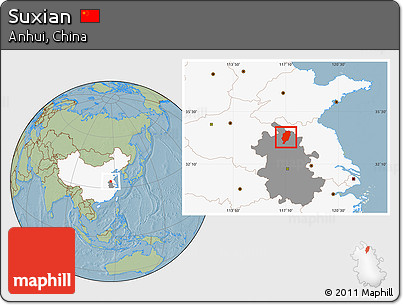 Savanna Style Location Map of Suxian, highlighted country, highlighted parent region, hill shading