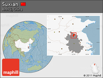 Savanna Style Location Map of Suxian, highlighted country, highlighted parent region, hill shading