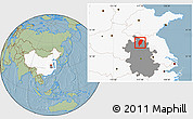 Savanna Style Location Map of Suxian, highlighted country, highlighted parent region, hill shading