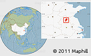 Savanna Style Location Map of Suxian, highlighted country, hill shading