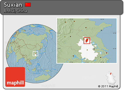 Savanna Style Location Map of Suxian, highlighted parent region, hill shading