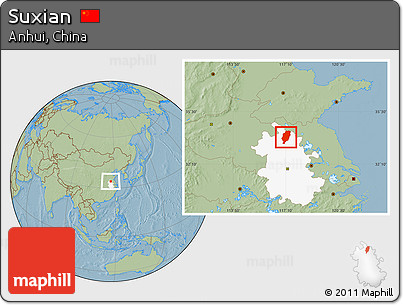 Savanna Style Location Map of Suxian, highlighted parent region, hill shading