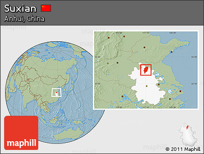 Savanna Style Location Map of Suxian, highlighted parent region, hill shading