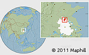 Savanna Style Location Map of Suxian, highlighted parent region, hill shading