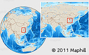 Shaded Relief Location Map of Suxian, within the entire country