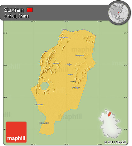 Savanna Style Map of Suxian, single color outside