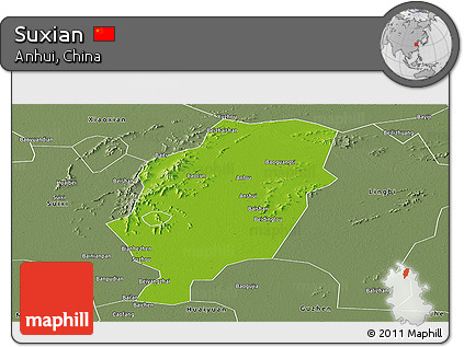 Physical Panoramic Map of Suxian, semi-desaturated