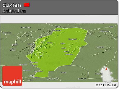 Physical Panoramic Map of Suxian, semi-desaturated