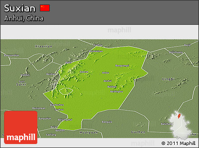 Physical Panoramic Map of Suxian, semi-desaturated