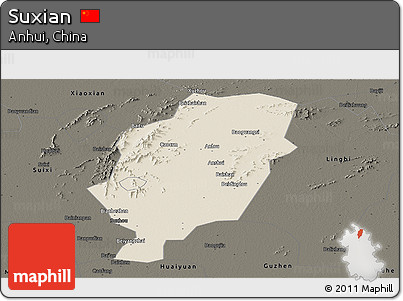 Shaded Relief Panoramic Map of Suxian, darken