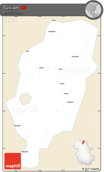 Classic Style Simple Map of Suxian, single color outside