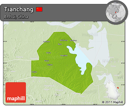 Physical Map of Tianchang, lighten