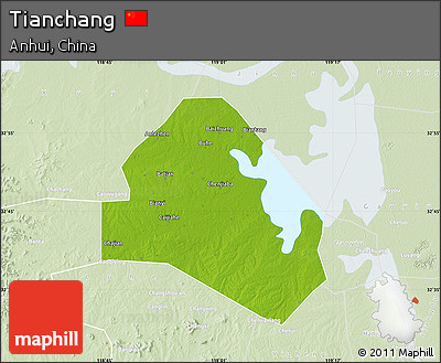 Physical Map of Tianchang, lighten