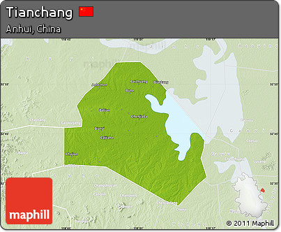 Physical Map of Tianchang, lighten