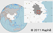 Gray Location Map of Tongling Shiqu, highlighted country, highlighted parent region, hill shading