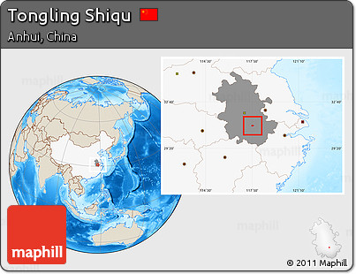 Shaded Relief Location Map of Tongling Shiqu, highlighted country, highlighted parent region
