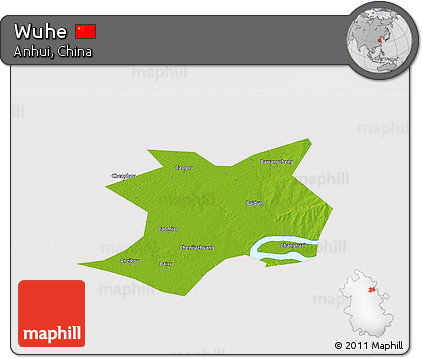 Physical 3D Map of Wuhe, cropped outside