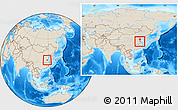 Shaded Relief Location Map of Wuhe, within the entire country