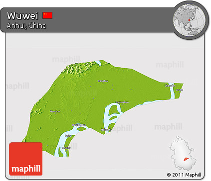 Physical 3D Map of Wuwei, cropped outside