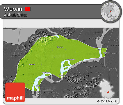 Physical 3D Map of Wuwei, darken, desaturated