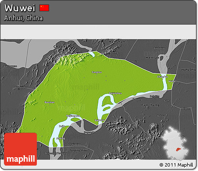 Physical 3D Map of Wuwei, darken, desaturated