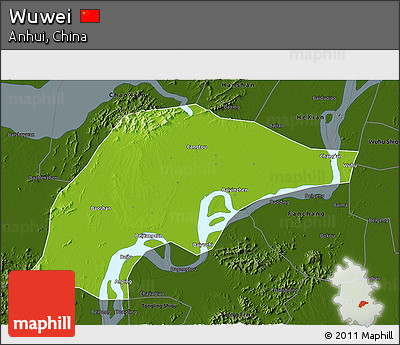 Physical 3D Map of Wuwei, darken