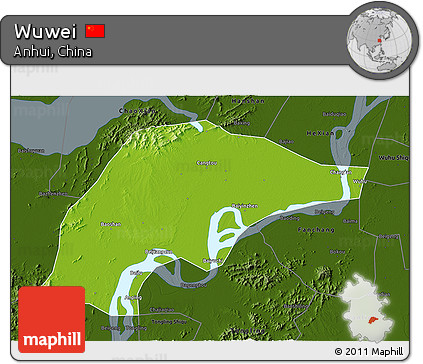 Physical 3D Map of Wuwei, darken