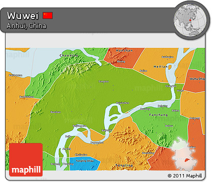 Physical 3D Map of Wuwei, political outside