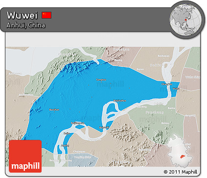 Political 3D Map of Wuwei, lighten, semi-desaturated