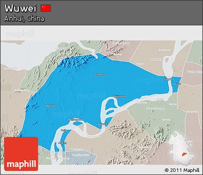Political 3D Map of Wuwei, lighten, semi-desaturated