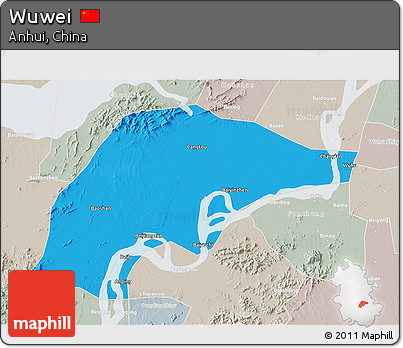 Political 3D Map of Wuwei, lighten, semi-desaturated