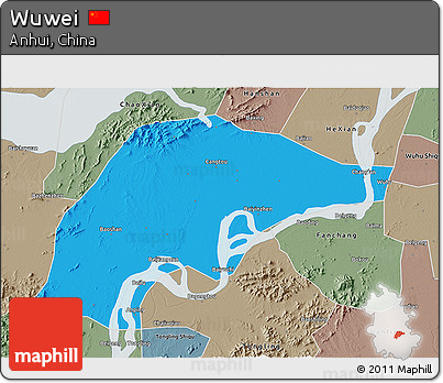 Political 3D Map of Wuwei, semi-desaturated