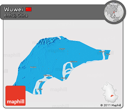 Political 3D Map of Wuwei, single color outside